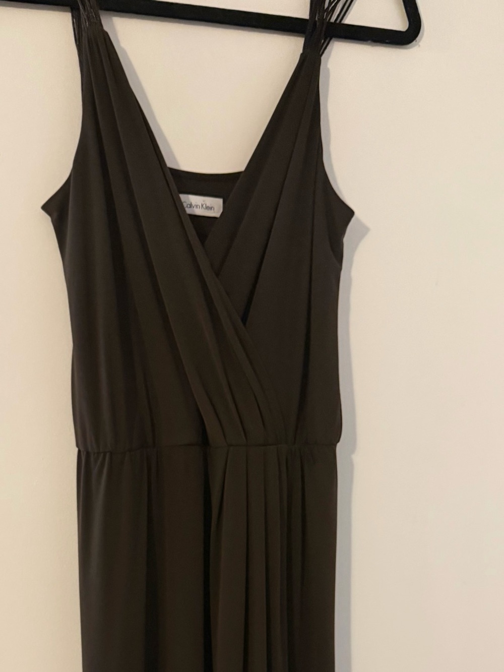 Y2K Calvin Klein v neck midi Dress with Draped Wrap Front size 10 Brown